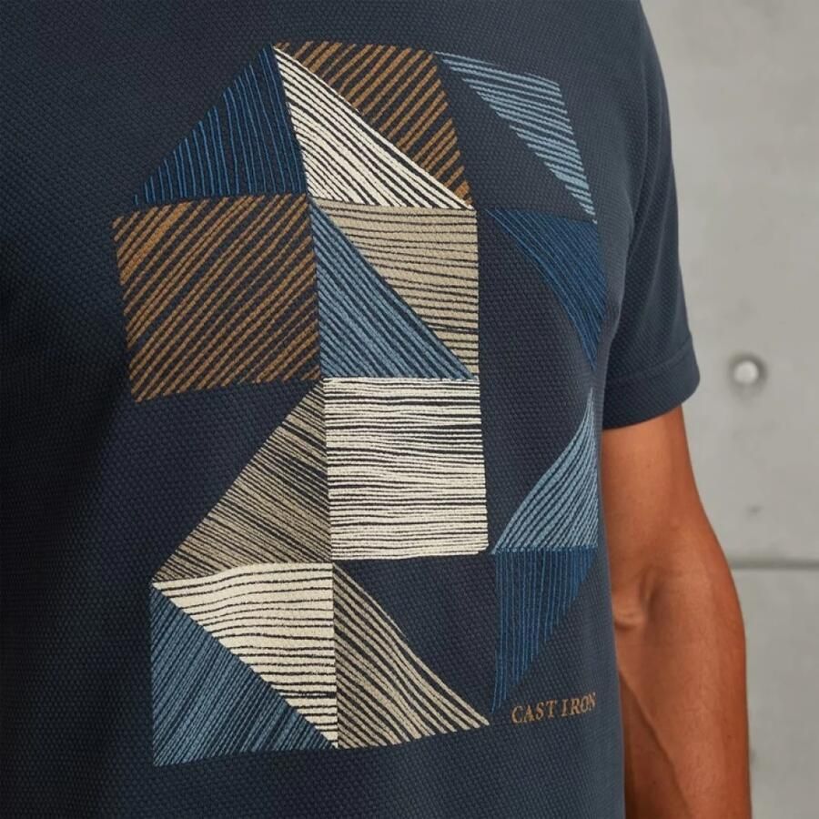 Cast Iron Moderne Kleurblok Tee Regular Fit Blue Heren - Foto 2