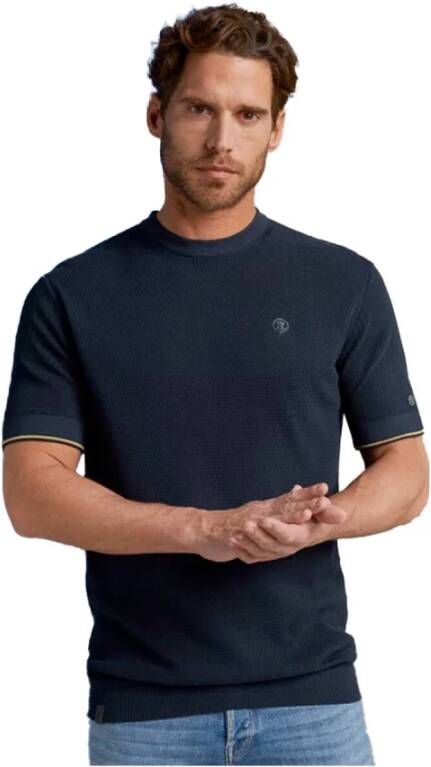 Cast Iron Knitted T-Shirt Navy Blauw Heren