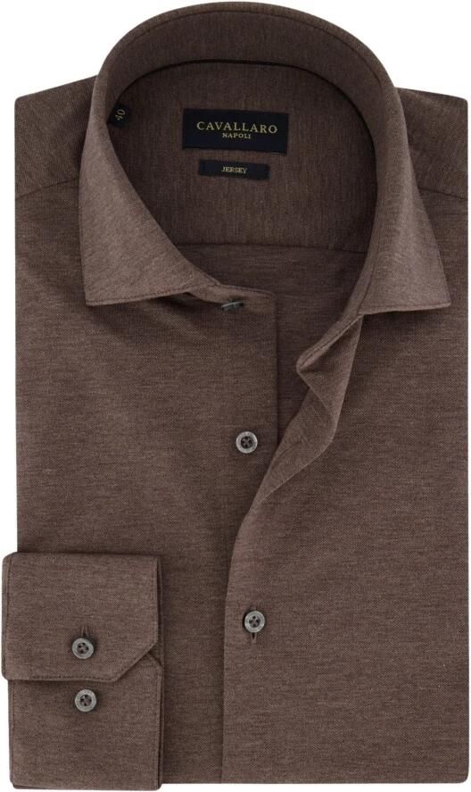 Cavallaro Napoli gemêleerd slim fit overhemd Piquo dark brown - Foto 2