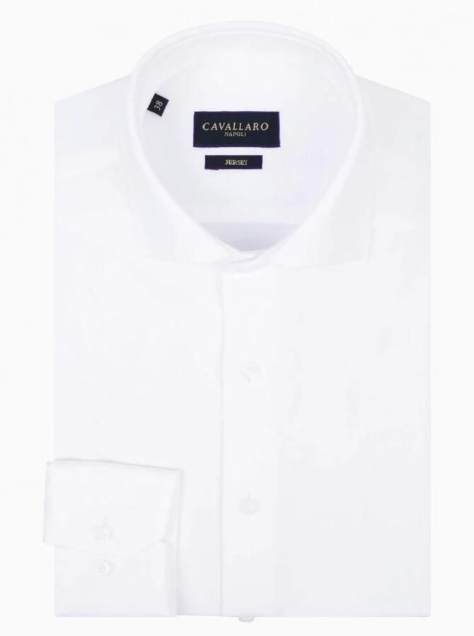 Cavallaro Slim Fit Piquo Overhemd met Stretch en Widespread Kraag White Heren - Foto 2