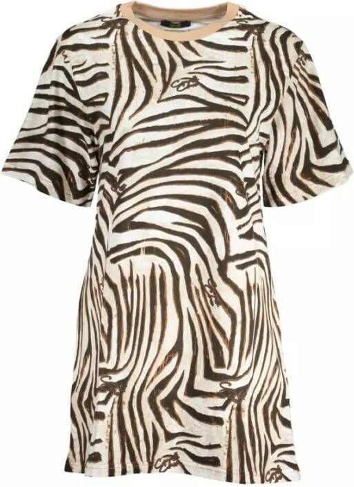 Cavalli Class Beige Katoenen Korte Jurk met Print Beige Dames