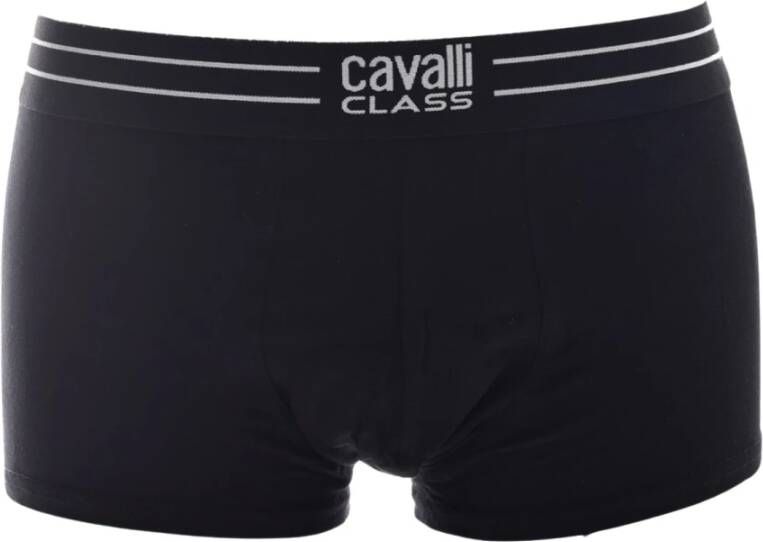 Cavalli Class Zwarte Katoenen Boxershorts Elastische Taille Contrastdetails Logo Black Heren