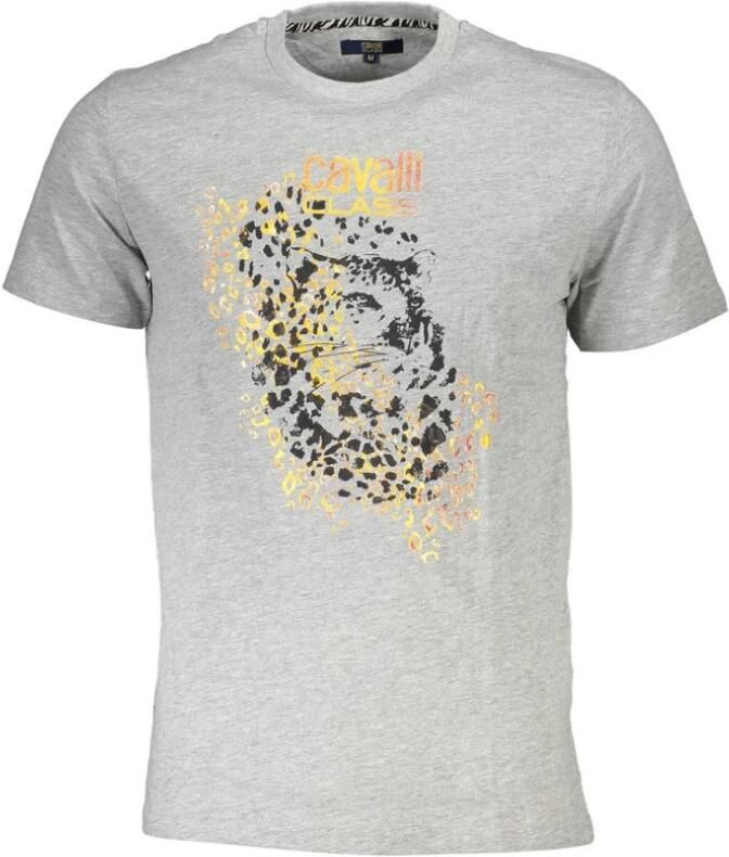 Cavalli Class Bedrukt Logo T-shirt Korte Mouw Ronde Hals Gray Heren
