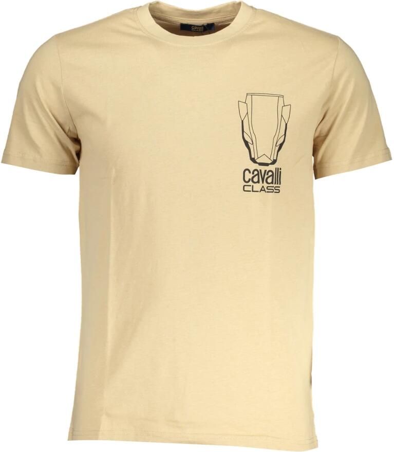 Cavalli Class Beige Katoenen Bedrukt Logo T-Shirt Beige Heren