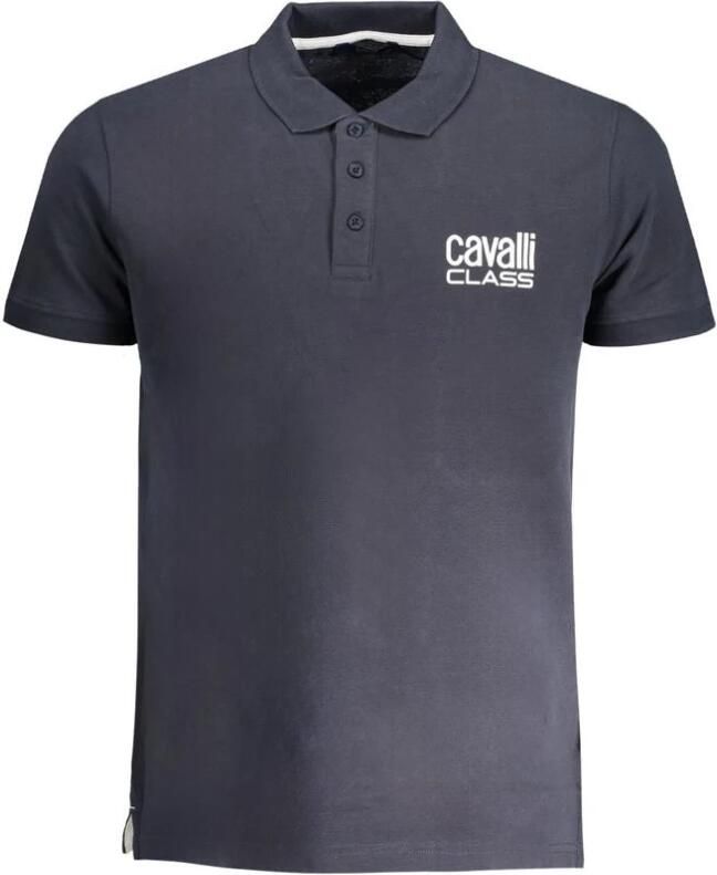 Cavalli Class Blauw Katoenen Poloshirt met Korte Mouwen en Knopen Blue Heren