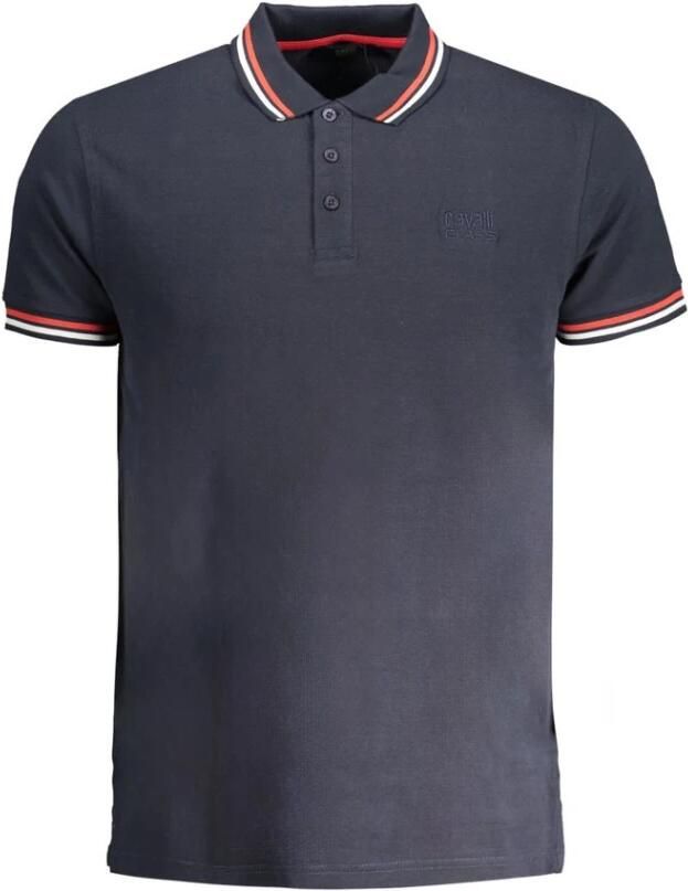 Cavalli Class Blauw Katoenen Poloshirt met Korte Mouwen Blue Heren