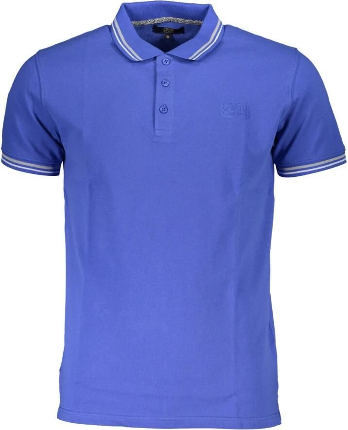 Cavalli Class Blauw Geborduurd Poloshirt met Contrasterende Details Blue Heren