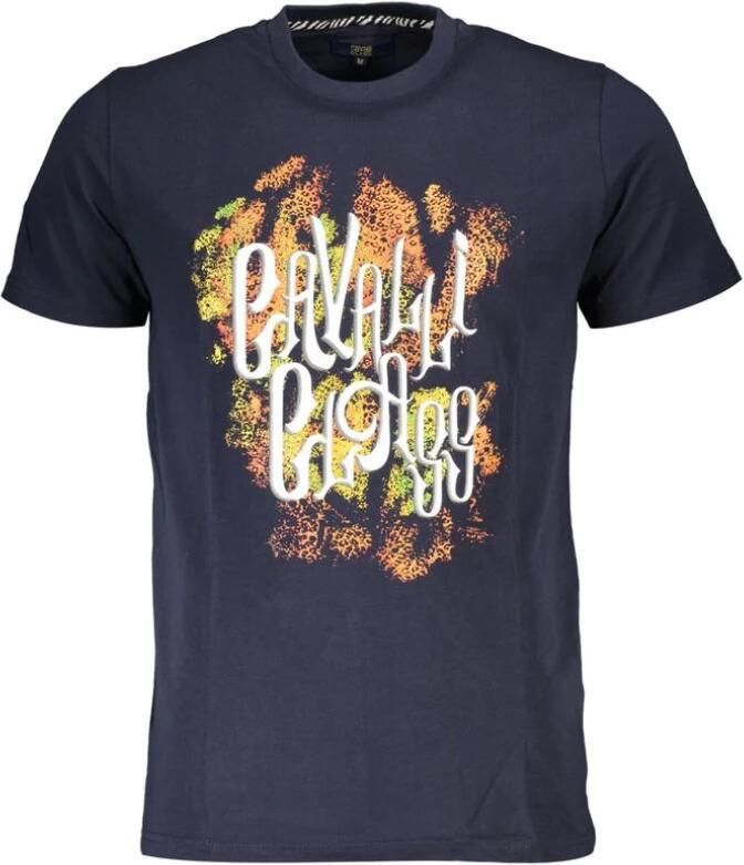Cavalli Class Bedrukt Logo T-shirt Korte Mouw Ronde Hals Blue Heren