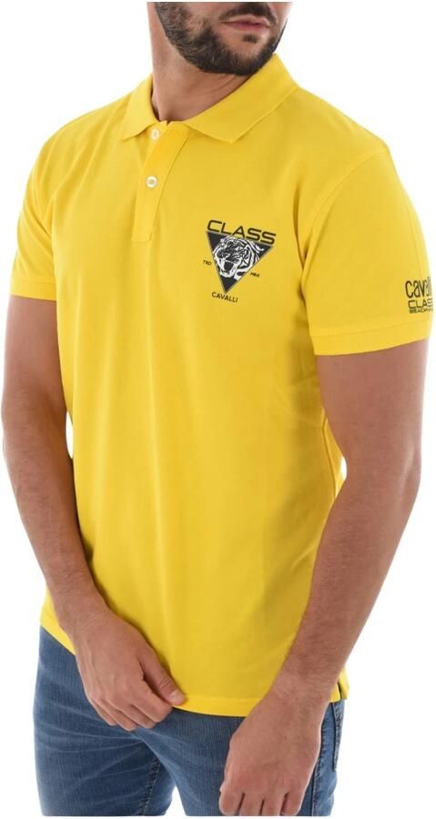 Cavalli Class Gele Regular Polo Shirt 100% Katoen Yellow Heren