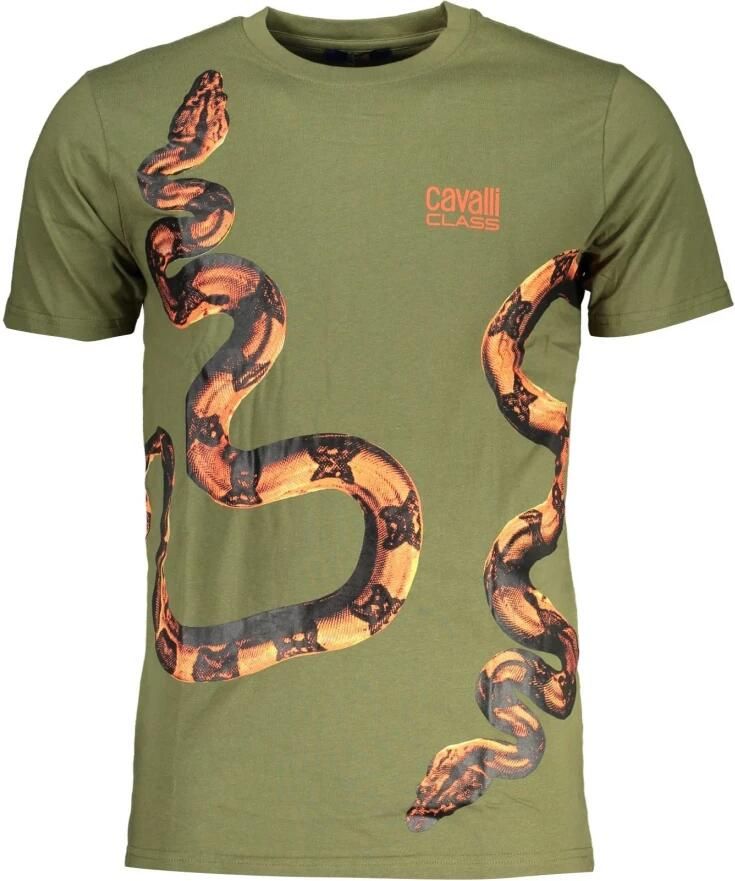 Cavalli Class Groen T-shirt met korte mouwen en logo Green Heren