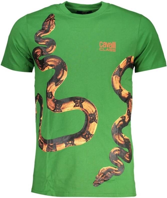 Cavalli Class Groene T-shirt met korte mouwen en logo print Green Heren