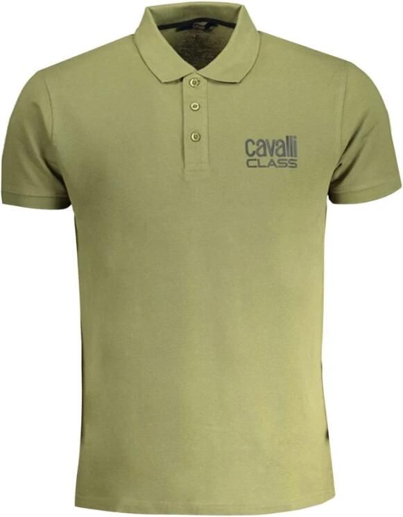 Cavalli Class Groen Katoenen Poloshirt met Korte Mouwen en Knopen Green Heren