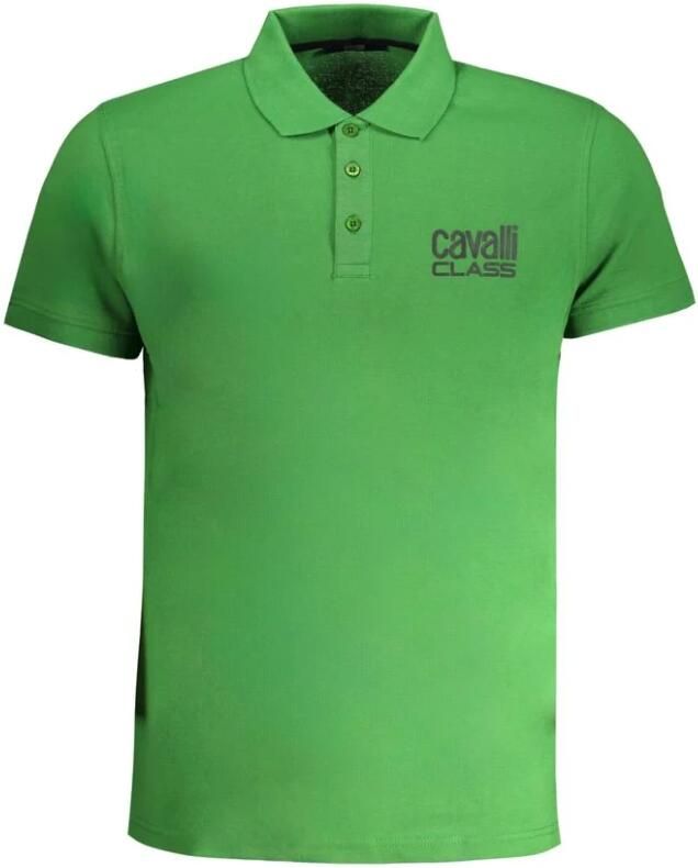 Cavalli Class Groen Katoenen Poloshirt met Korte Mouwen en Knopen Green Heren