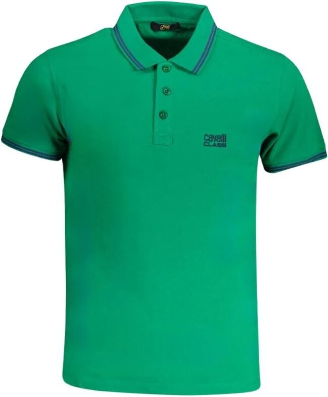 Cavalli Class Groen poloshirt met korte mouwen en borduurwerk Green Heren