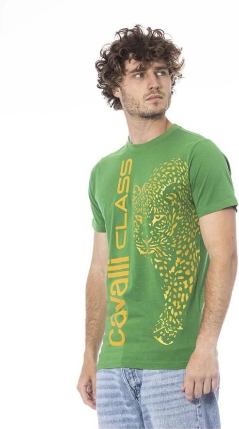 Cavalli Class Groene Katoenen Logo Print T-shirt Green Heren