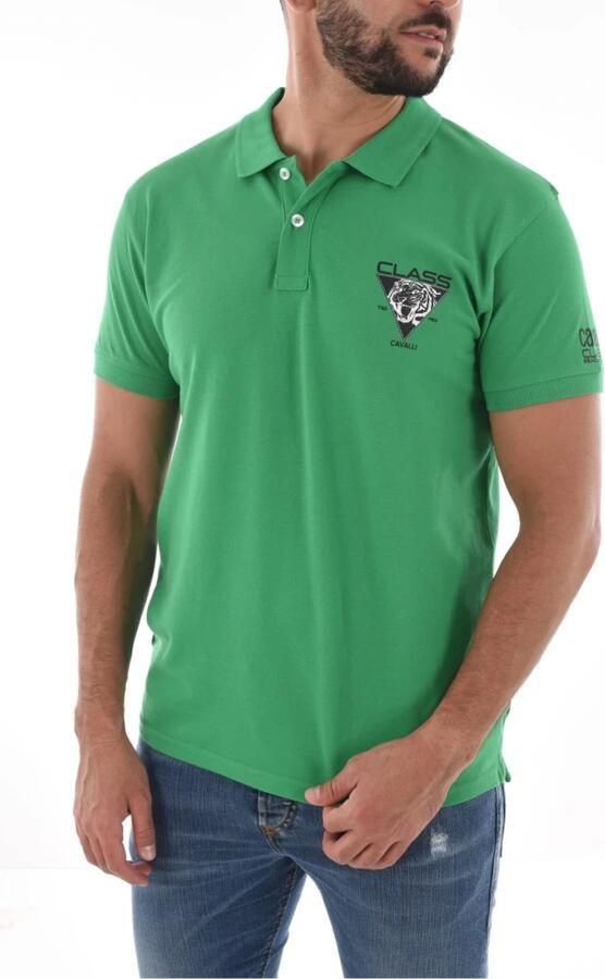 Cavalli Class Klassiek Polo Shirt Logo Detail Katoen Green Heren - Foto 6