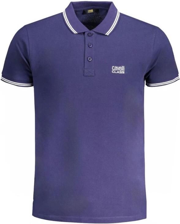 Cavalli Class Blauw Polo Shirt met korte mouwen en geborduurd logo Blue Heren