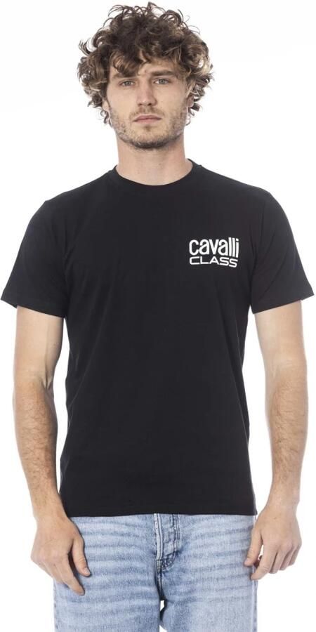 Cavalli Class Zwart Katoenen T-shirt met Print Logo Black Heren