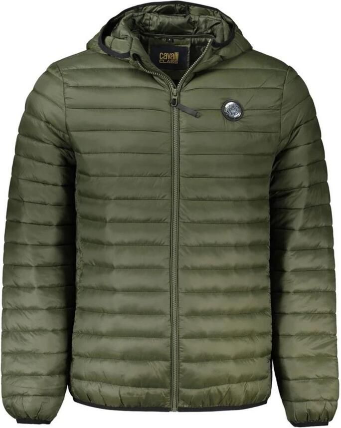 Cavalli Class Licht gewatteerde jas met capuchon en zakken Green Heren