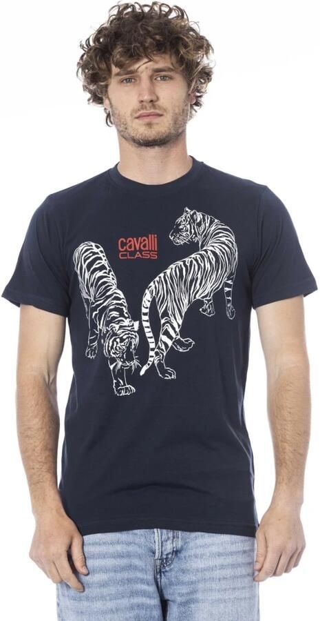 Cavalli Class Blauw T-shirt met korte mouwen en logo Blue Heren