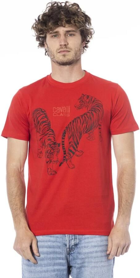 Cavalli Class Rode T-shirt met korte mouwen en logo Red Heren