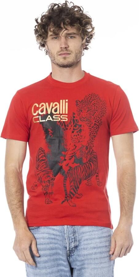 Cavalli Class Rode T-shirt met korte mouwen en logo Red Heren - Foto 3