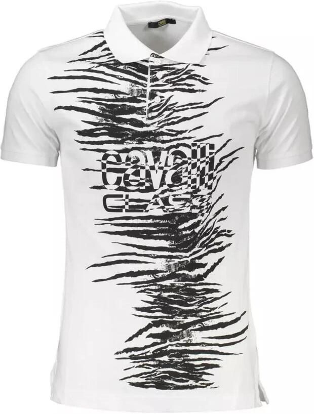 Cavalli Class Elegante witte katoenen polo met handtekeningprint White Heren