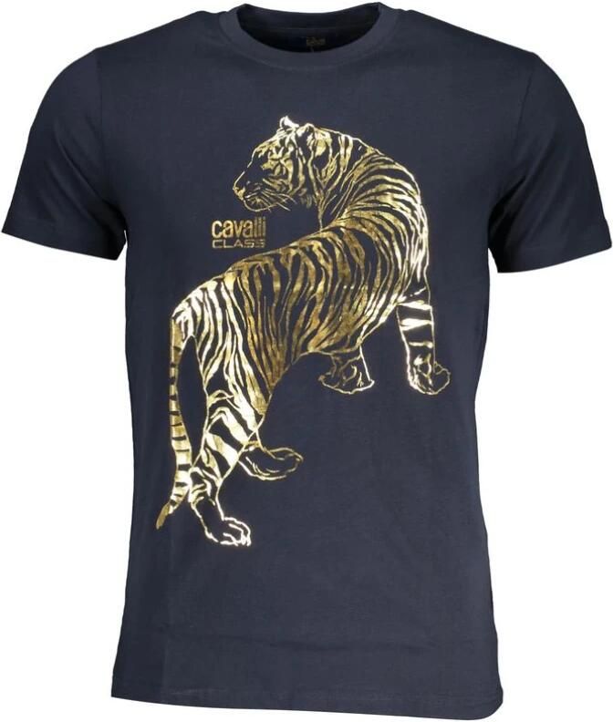 Cavalli Class Blauw T-shirt met korte mouwen en logo Blue Heren