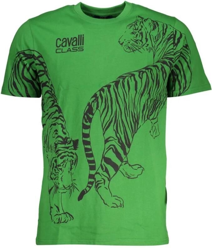 Cavalli Class Groen Katoen Logo Print T-Shirt Green Heren