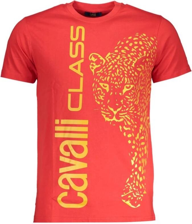 Cavalli Class Rode Logo Print Crew Neck T-Shirt Red Heren