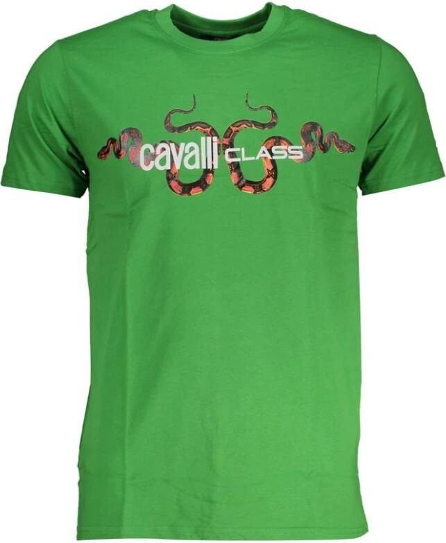 Cavalli Class Groene T-shirt met korte mouwen en logo Green Heren