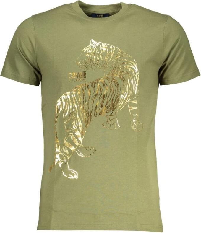 Cavalli Class Groene T-shirt met korte mouwen en logo Green Heren