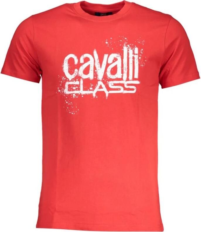 Cavalli Class Rode Heren T-shirt Korte Mouwen Logo Print Red Heren