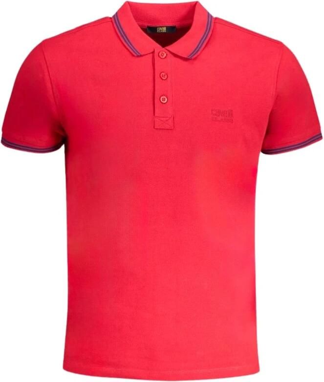 Cavalli Class Rode Polo Met Korte Mouwen Geborduurd Logo Red Heren