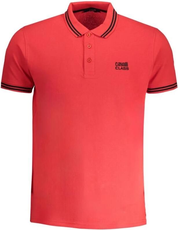 Cavalli Class Rode Polo Met Korte Mouwen Geborduurd Logo Red Heren