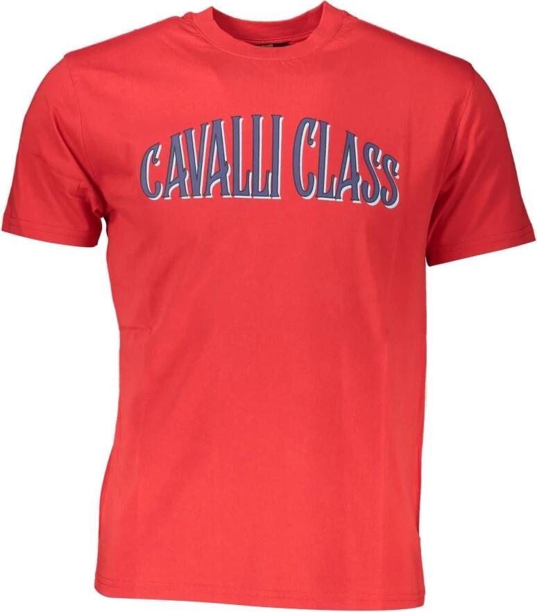 Cavalli Class Logo Tee Striking Print Premium Cotton Orange Heren