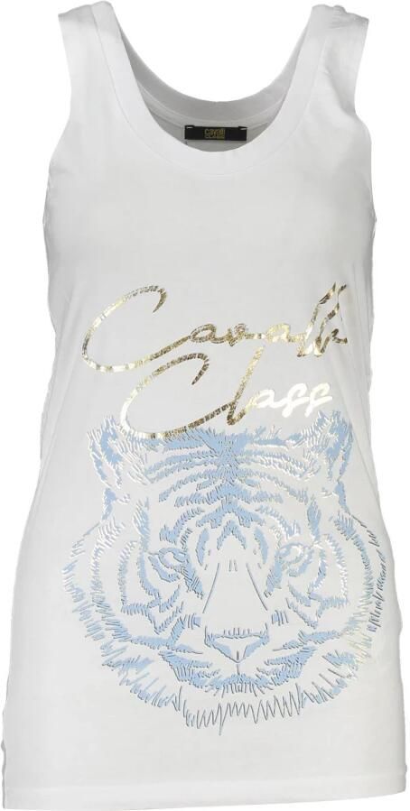 Cavalli Class Elegante witte katoenen tanktop met iconische print White Dames