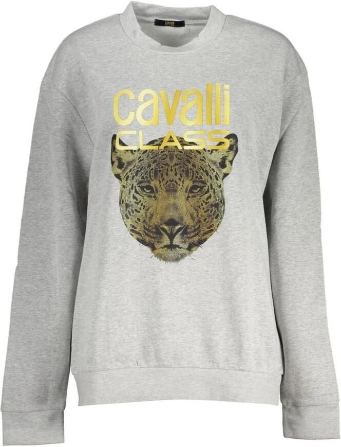 Cavalli Class Grijs Fleece Sweatshirt met Ronde Hals Gray Dames