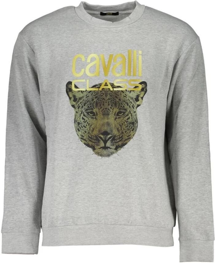 Cavalli Class Grijs Designer Sweatshirt met Ronde Hals Gray Heren