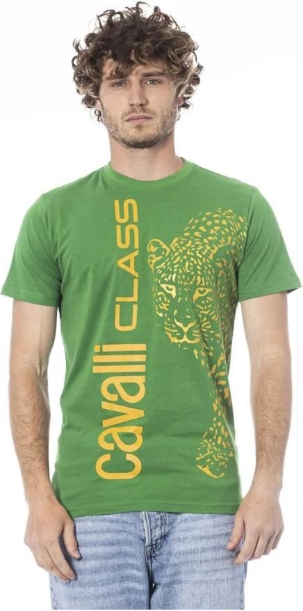 Cavalli Class Groene Katoenen Logo Print T-shirt Green Heren - Foto 4