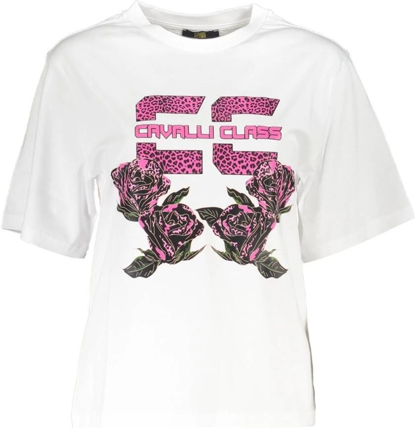 Cavalli Class Witte Katoenen Tops & T-Shirt Korte Mouwen Regular Fit Wit Dames