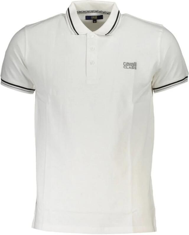Cavalli Class Elegante witte katoenen polo met handtekeningprint White Heren - Foto 2
