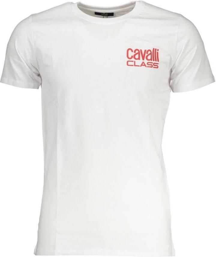 Cavalli Class Katoenen Logo Print Crew Neck T-Shirt White Heren
