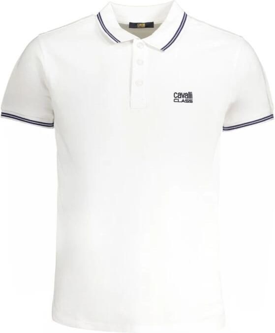 Cavalli Class Elegante witte katoenen polo met handtekeningprint White Heren - Foto 3