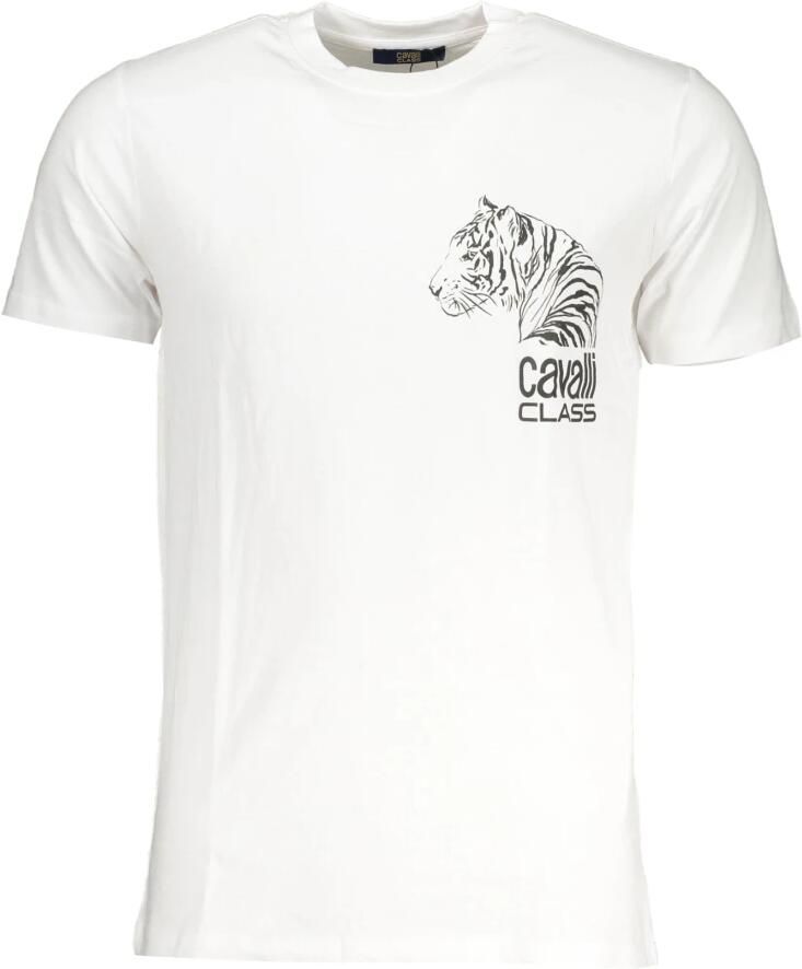 Cavalli Class Wit Katoenen Bedrukt Logo T-Shirt White Heren