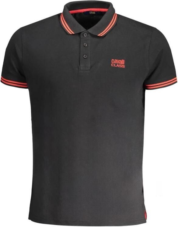 Cavalli Class Zwarte Katoenen Poloshirt met Korte Mouwen Black Heren