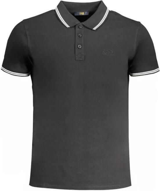 Cavalli Class Zwarte Katoenen Poloshirt met Borduurwerk Black Heren