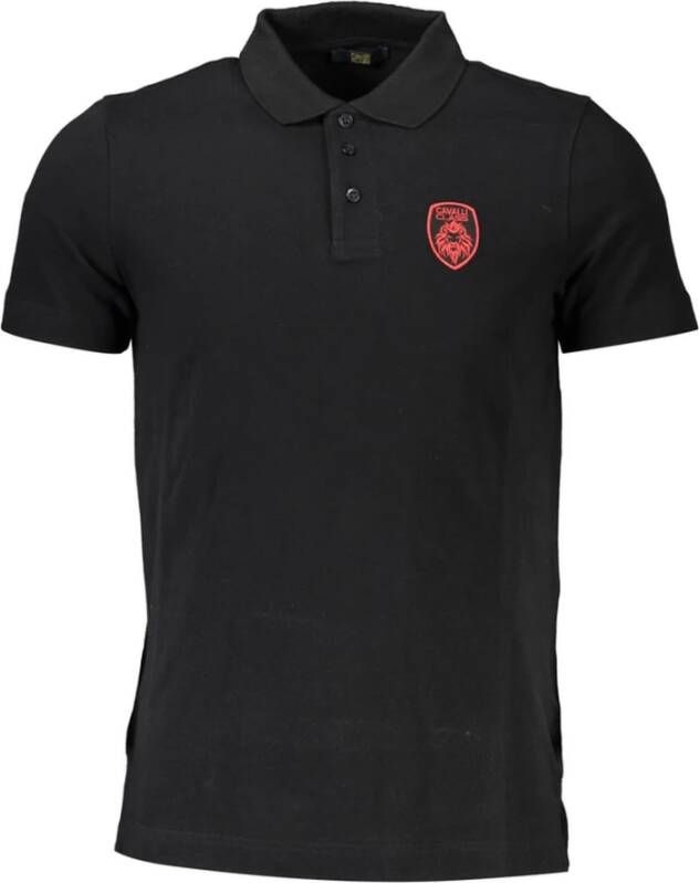 Cavalli Class Elegant zwart katoenen poloshirt met signatuurapplicatie Black Heren