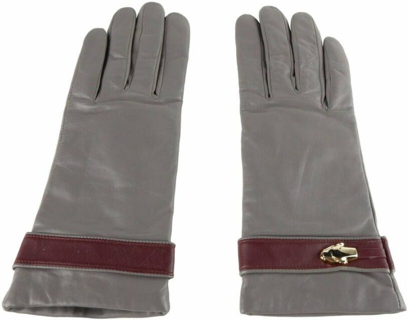 Cavalli Class Luxe Leren Handschoenen in Grijs Bordeaux Gray Unisex