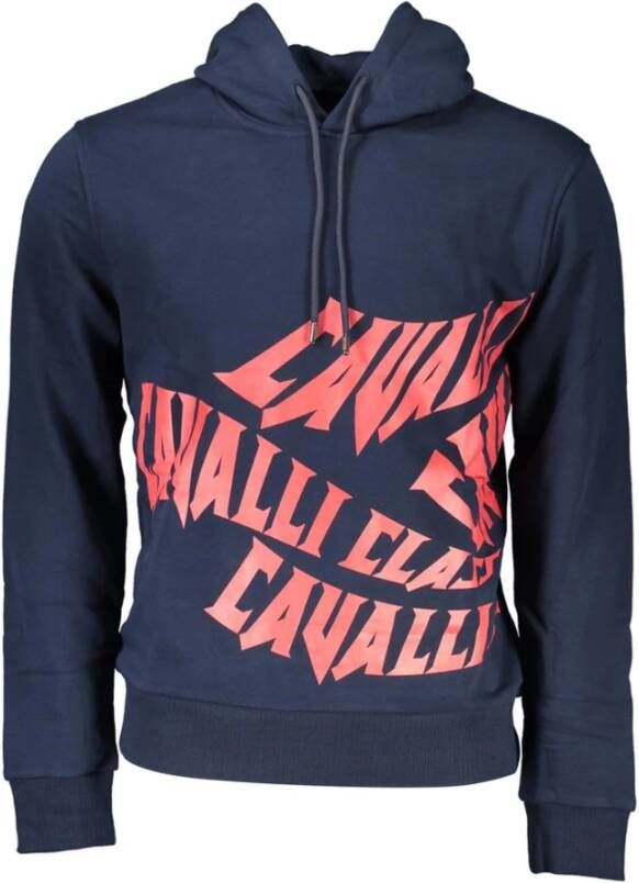 Cavalli Class Blauw sweatshirt met capuchon en verfijnde print Blue Heren
